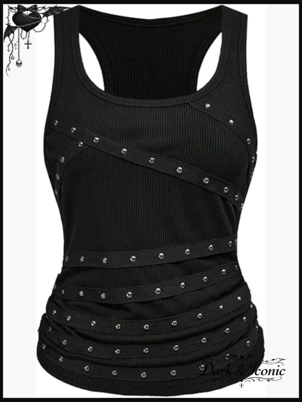 Punk Studded Ruched Tank Top Scoop Neck Sleeveless Fitted Grunge Streetwear